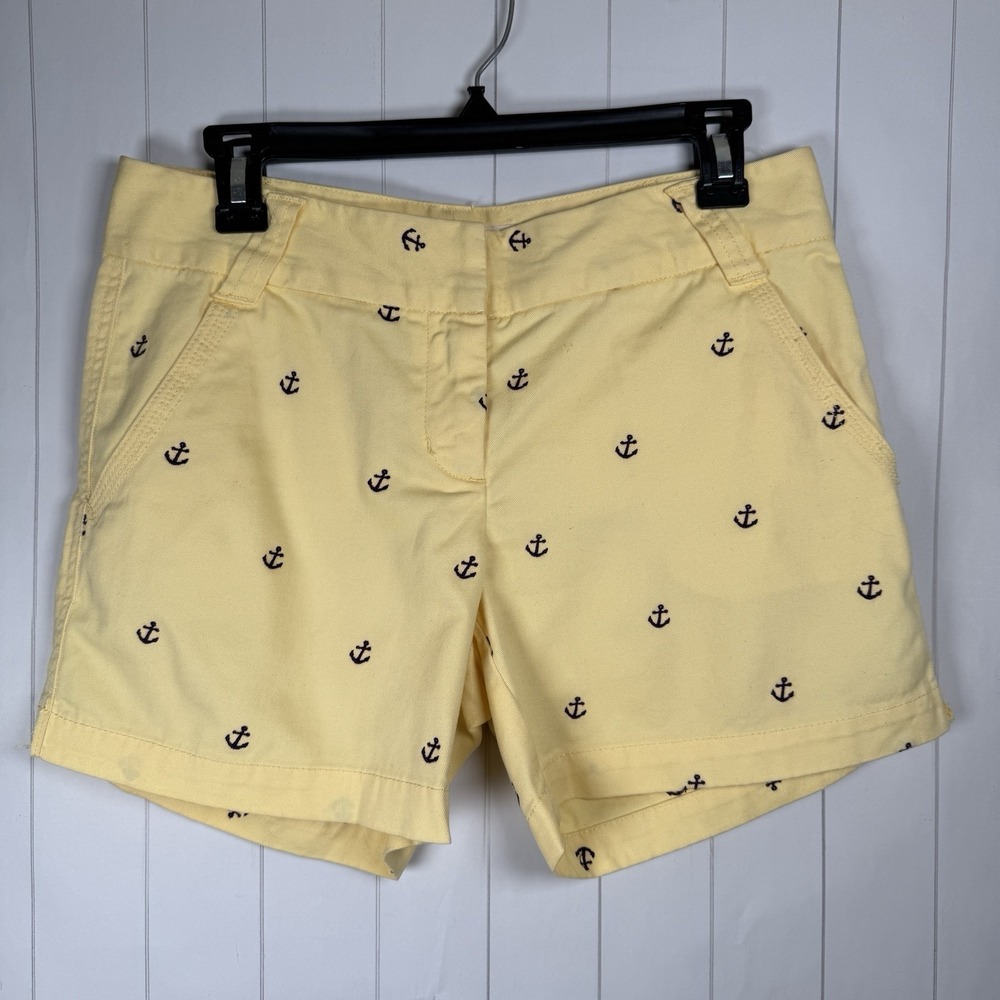 Y2K J.CREW Yellow Chino Shorts Nautical Anchors Classic Twill Cotton City Fit 2
